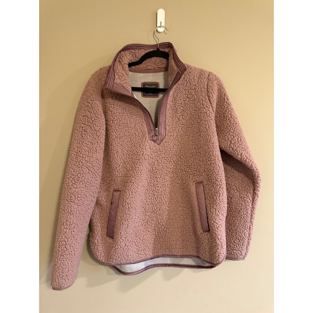 Abercrombie & Fitch Womens Dusty Rose Pink Sherpa Fleece Quarter Zip Pullover S